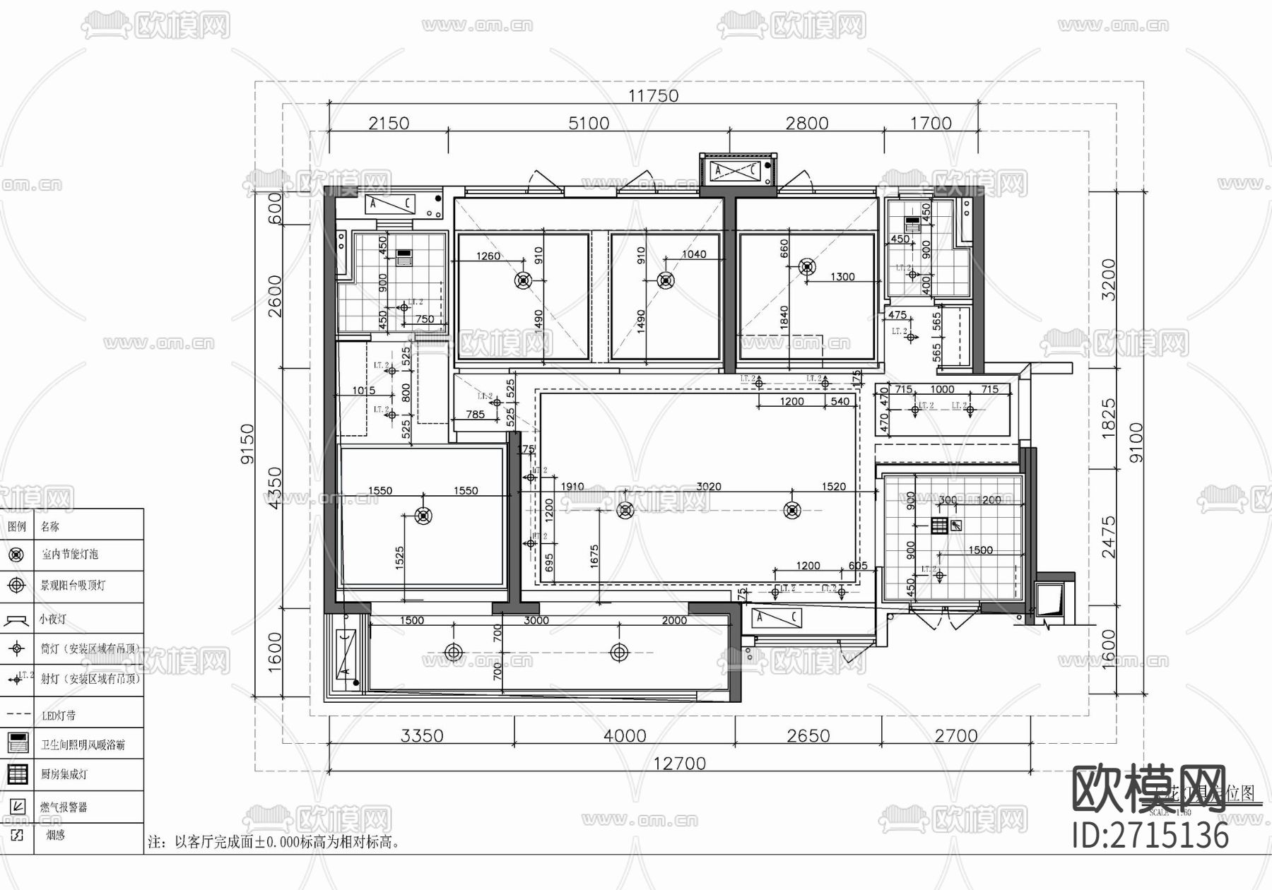 样板房cad平面图下载（渲染图3）