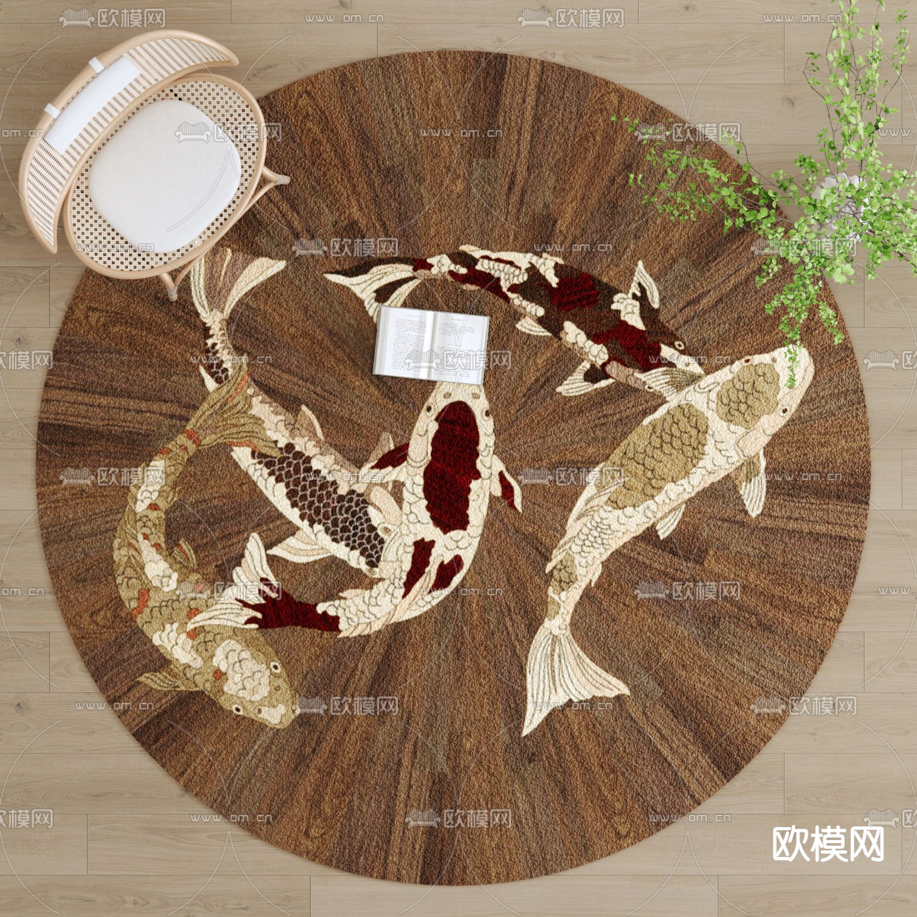 新中式圆地毯su模型下载（渲染图1）