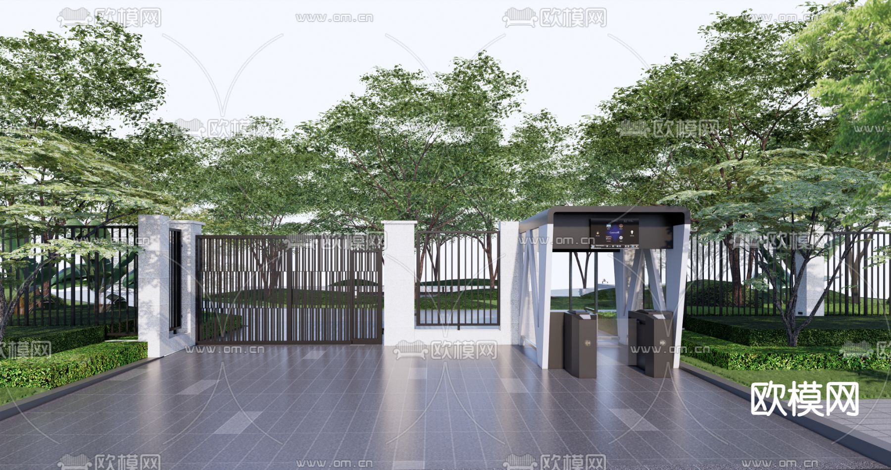 小区大门 铁栅格门 闸机门su模型下载_ID14158048_sketchup模型下载-欧模网