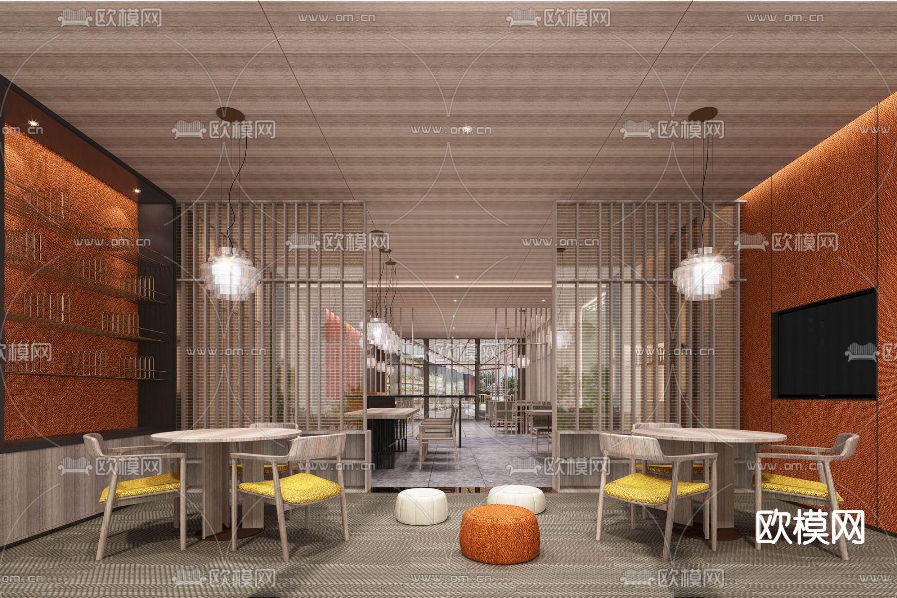 新中式快餐店su模型下载（渲染图1）