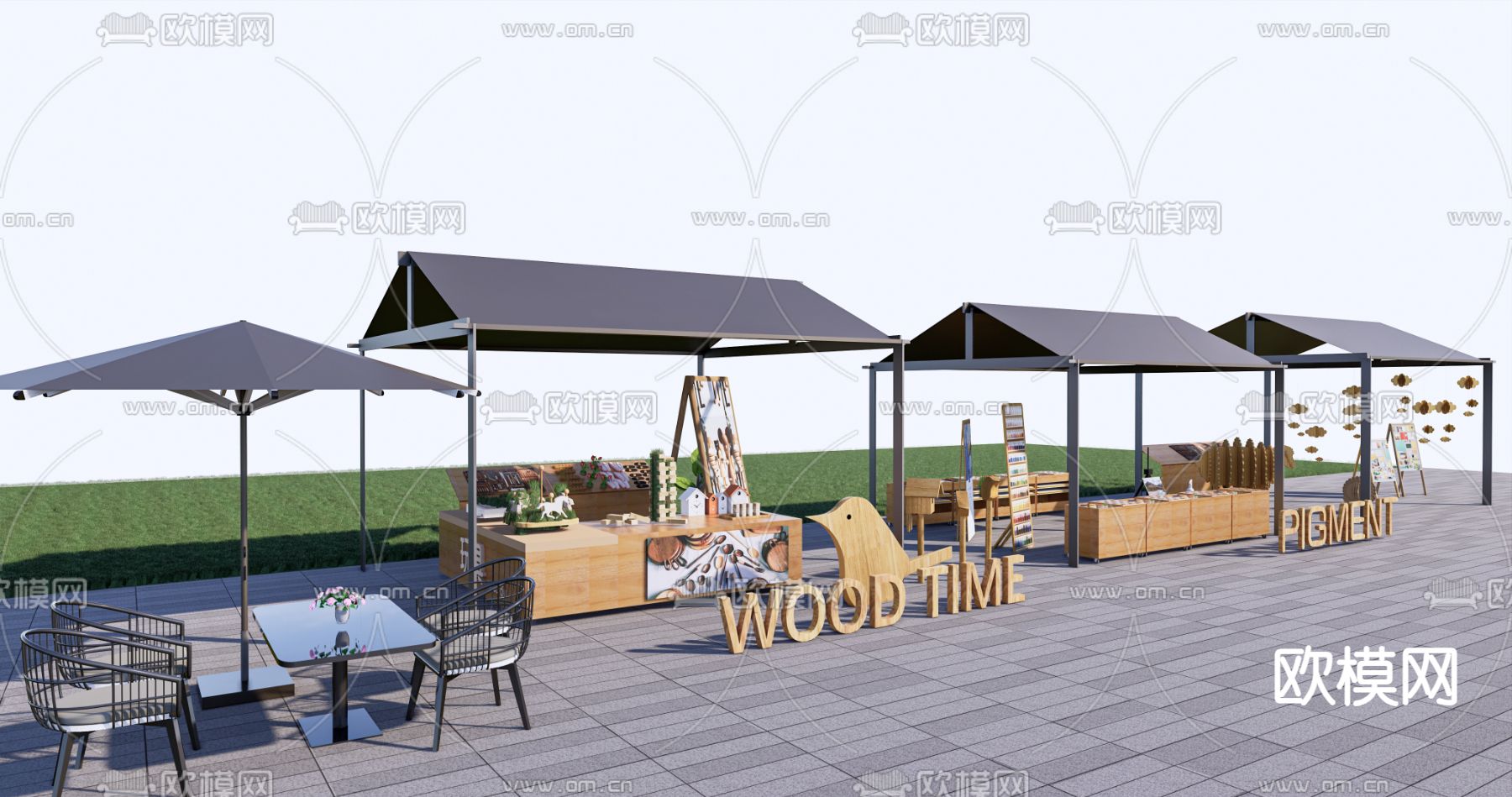 售货亭 摊位 户外桌椅su模型