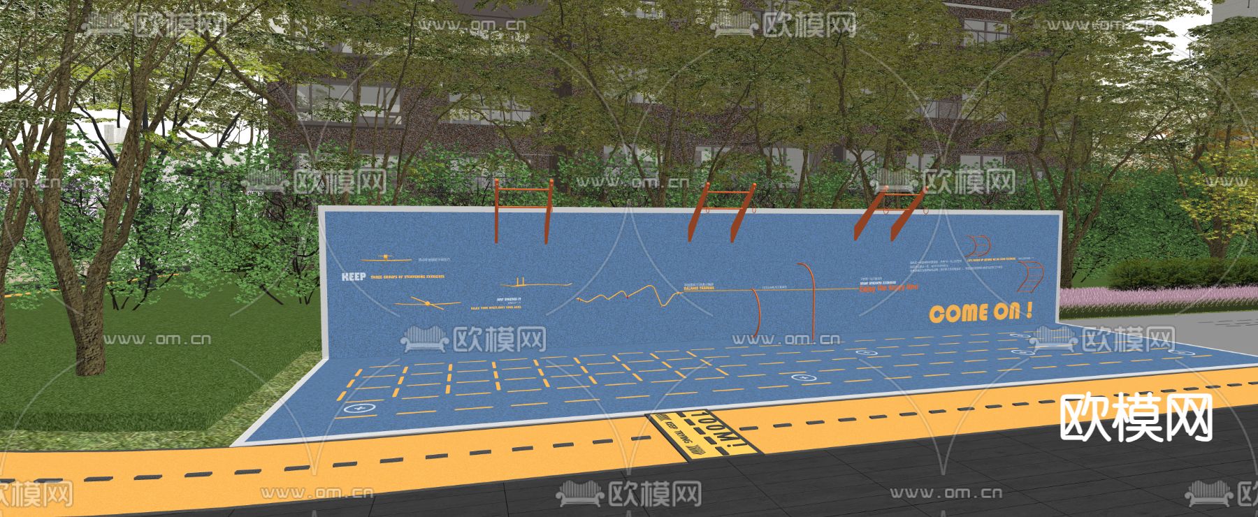 健身互动墙su模型下载（渲染图2）