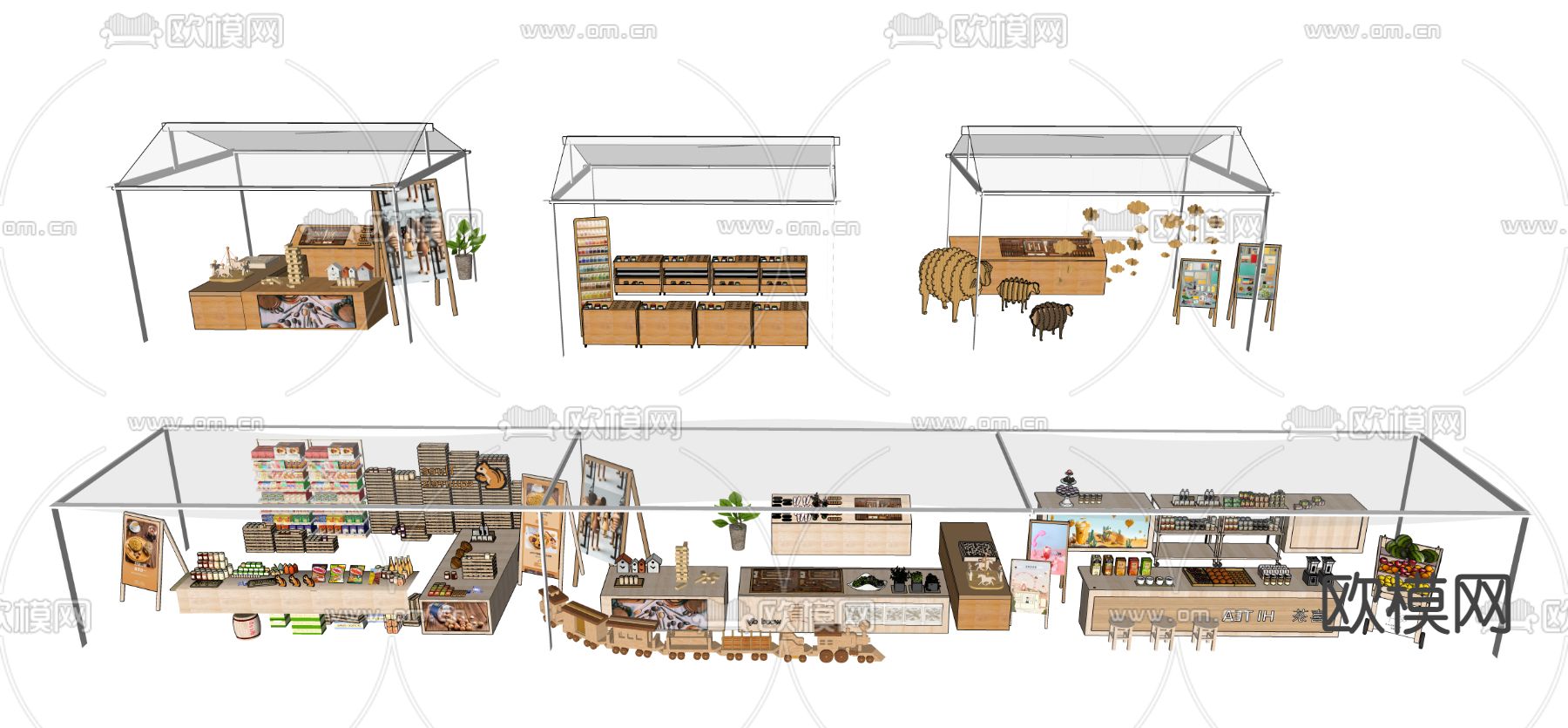 摊位 小商铺 零售亭su模型下载（渲染图1）