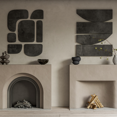 现代壁炉 柴火堆su模型