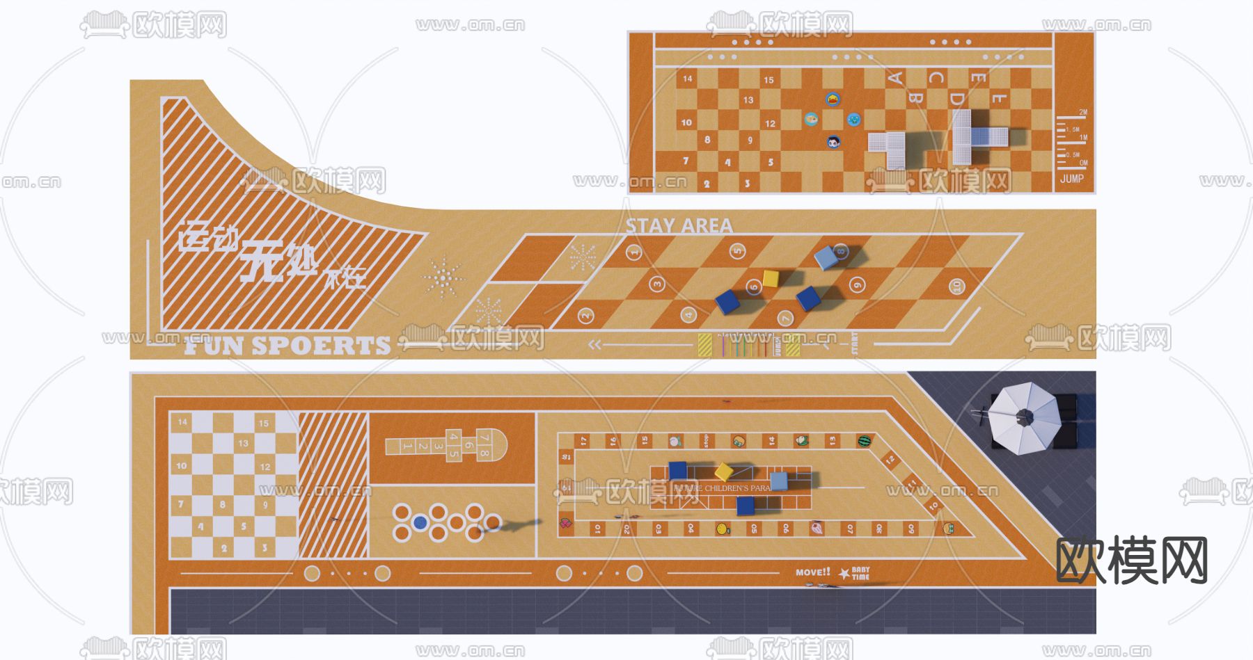 健身区 活动场 塑胶跑道su模型下载（渲染图2）