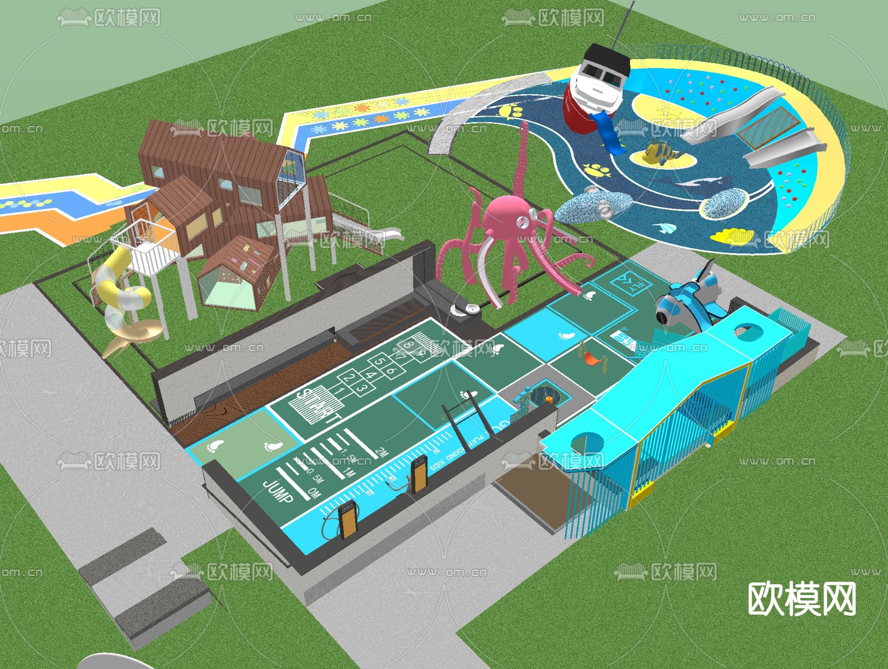 户外儿童游乐区su模型下载（渲染图3）