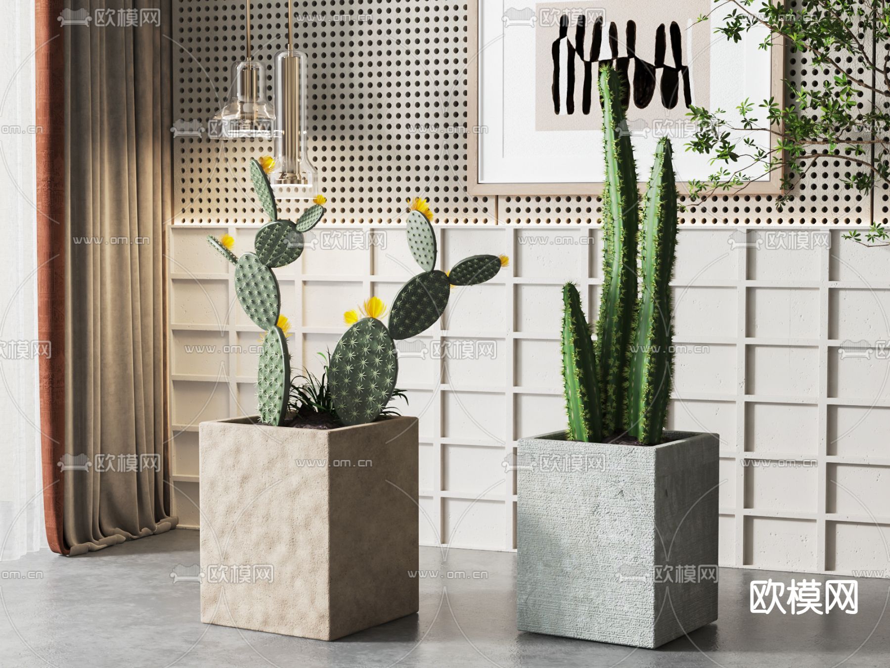 仙人掌绿植盆栽su模型下载（渲染图1）