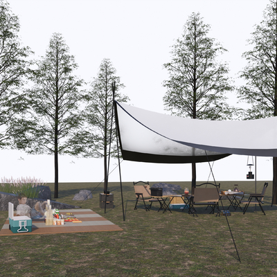  露营桌椅 户外桌椅 天幕su模型 