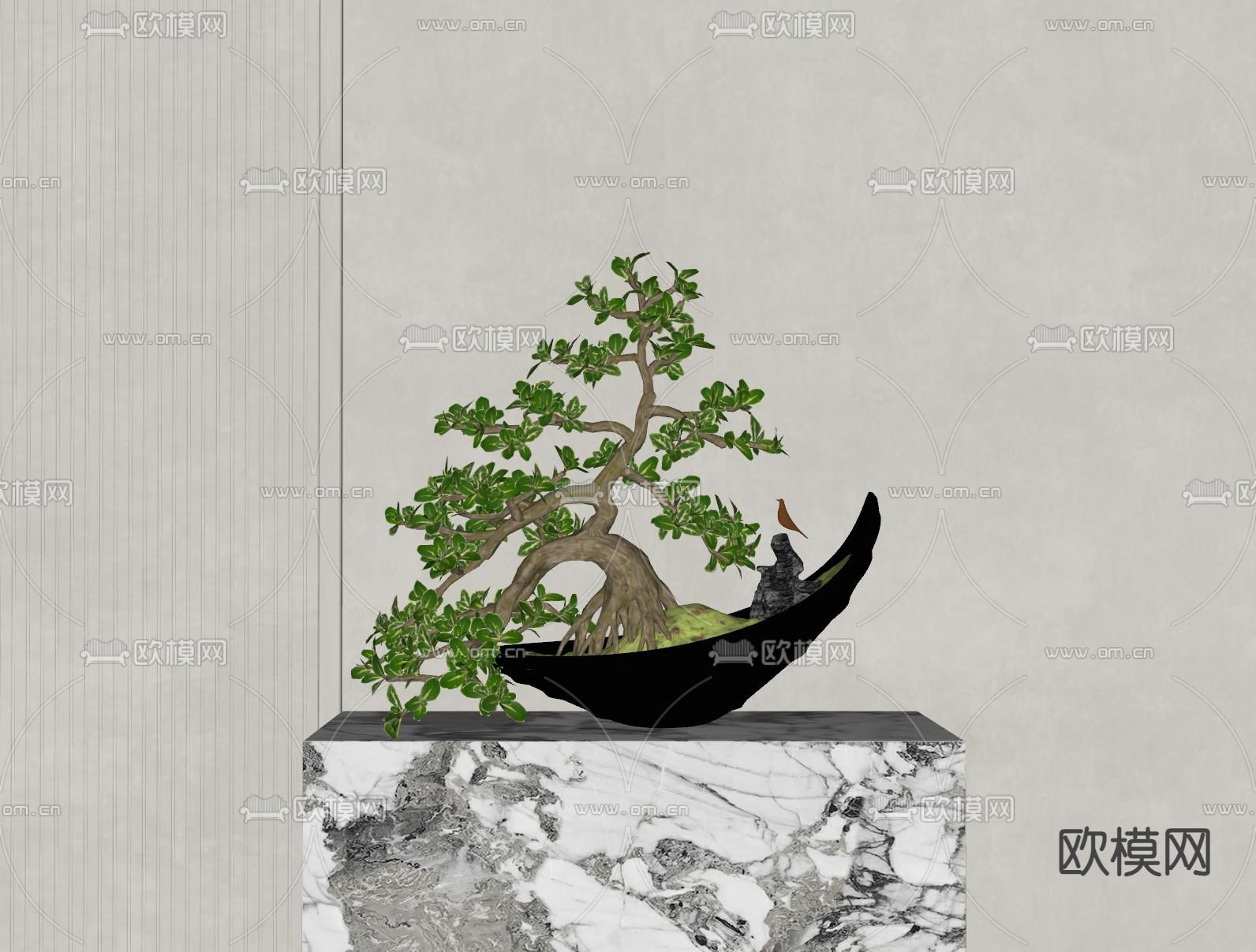 新中式盆栽su模型下载（渲染图2）