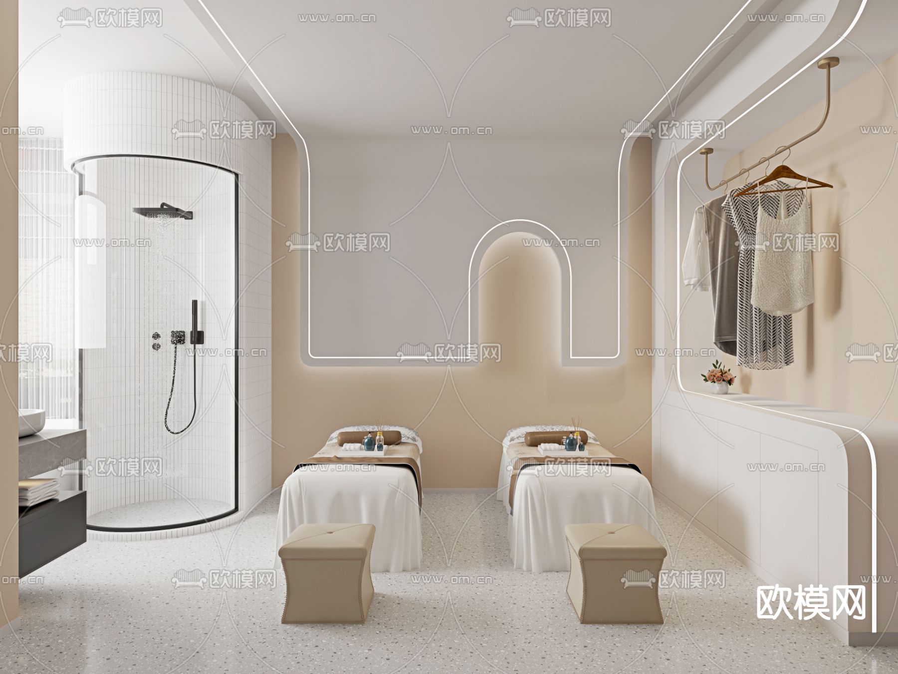 奶油风SPA馆 护理房su模型下载（渲染图1）