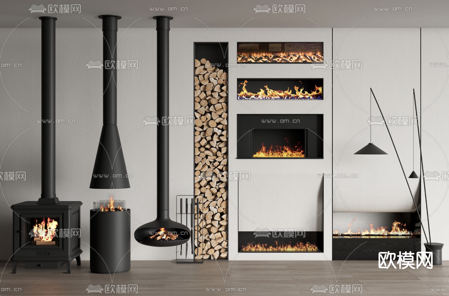 火炉 悬挂壁炉3d模型下载