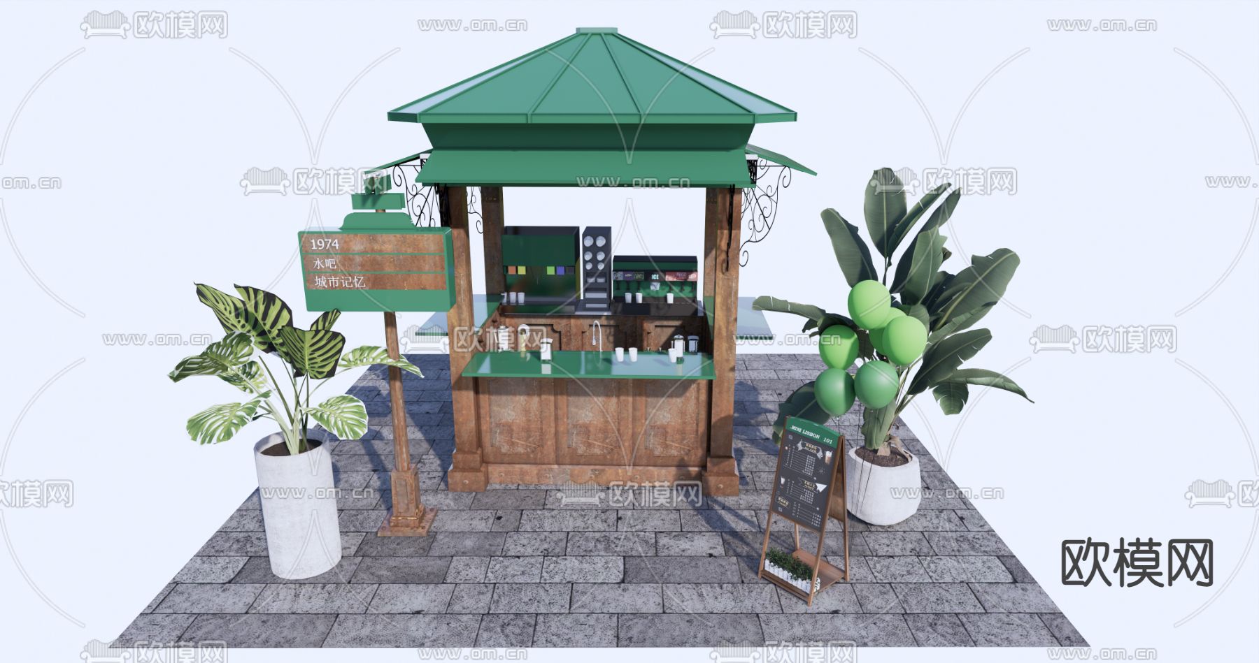 现代售卖亭su模型