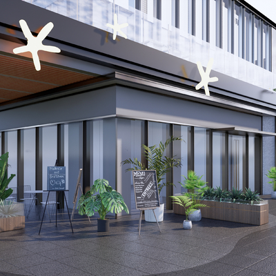  商业街 餐饮商铺su模型 