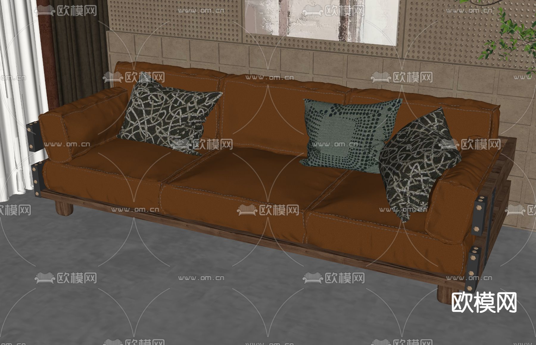 工业风多人沙发su模型下载（渲染图2）