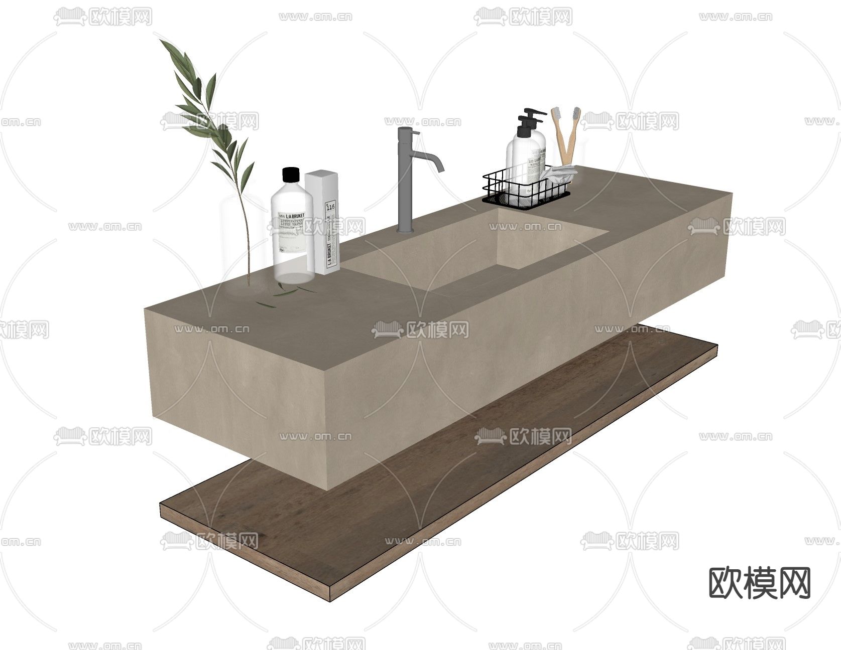 侘寂风台盆 洗手池su模型下载（渲染图2）