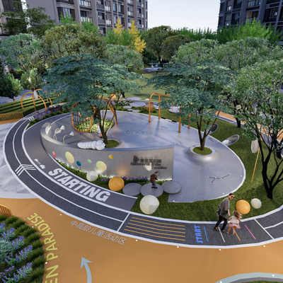  小区游乐场 儿童活动区su模型 