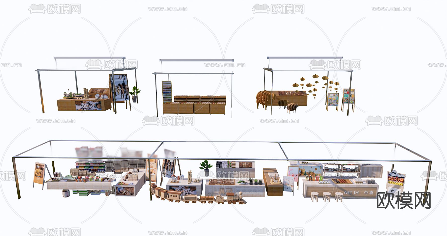 摊位 小商铺 零售亭su模型下载（渲染图2）