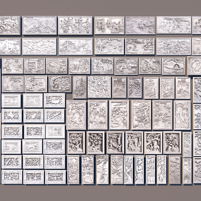  中式浮雕景墙 石雕 砖雕su模型 