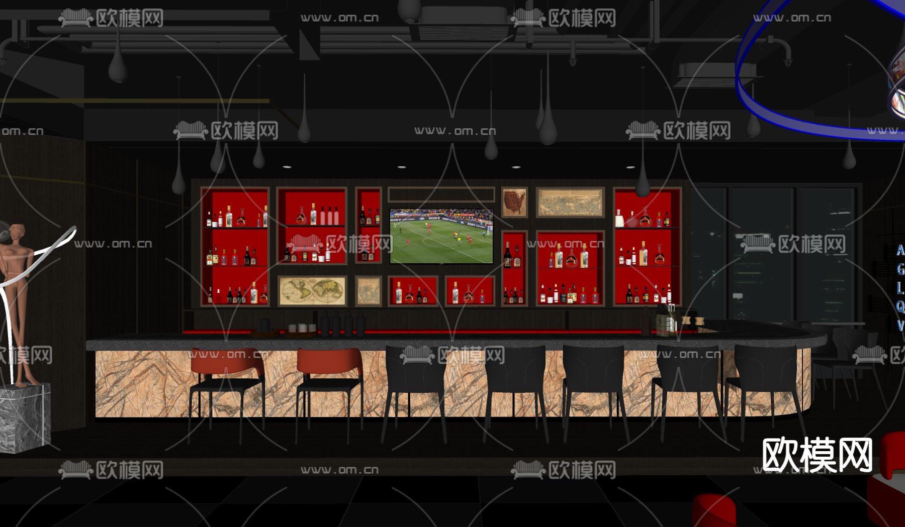 现代酒吧su模型下载（渲染图2）