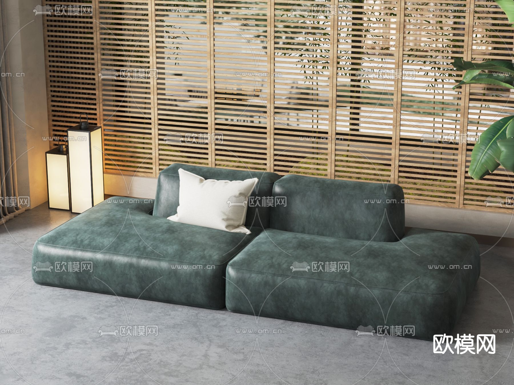 绿色沙发 双人沙发3d模型下载