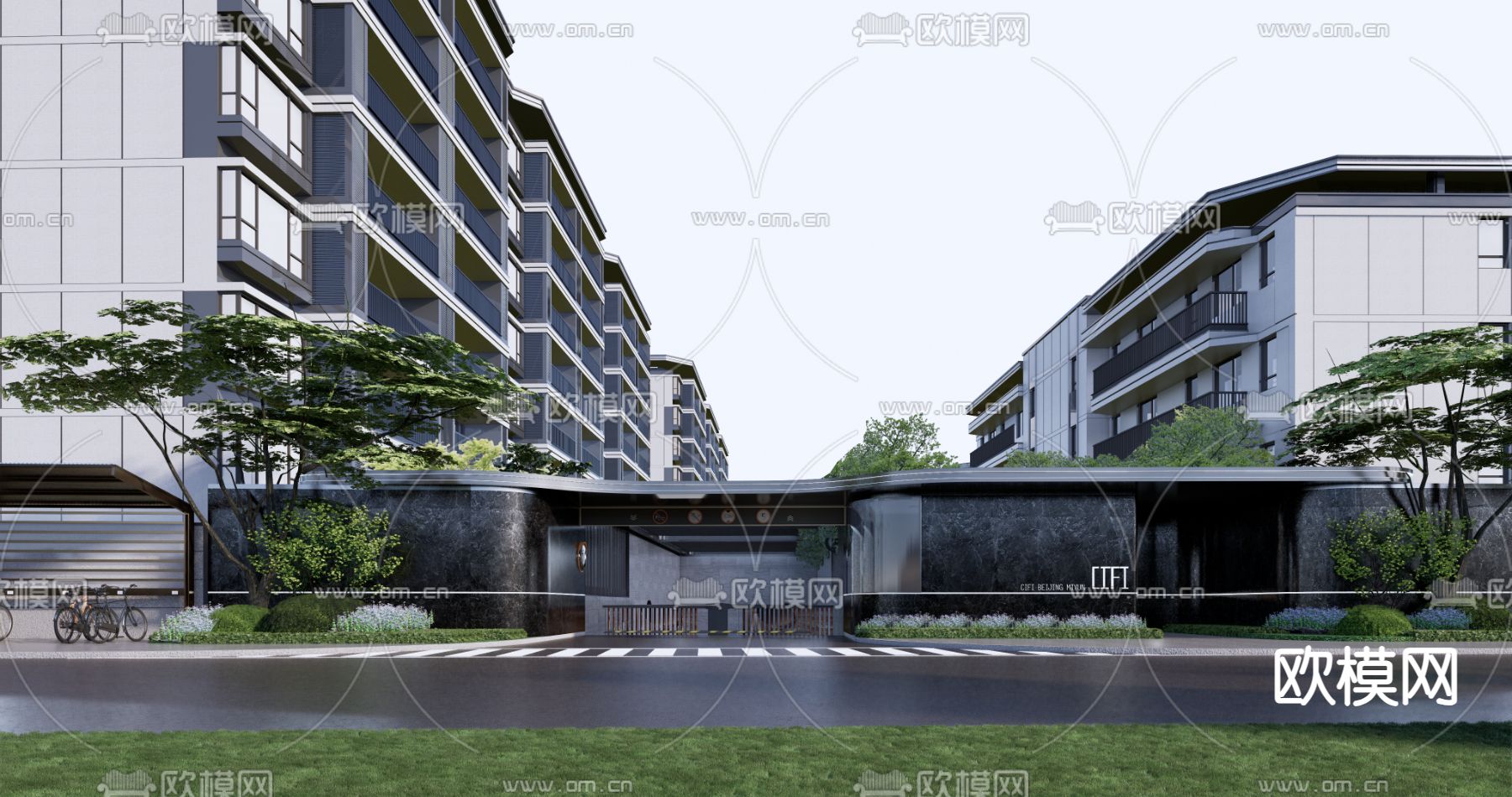 小区大门 地库入口 门头门面su模型下载_ID14152122_sketchup模型下载-欧模网