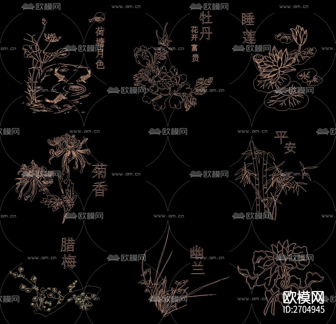 古典中式元素图案花纹天官赐福cad图库下载（渲染图6）