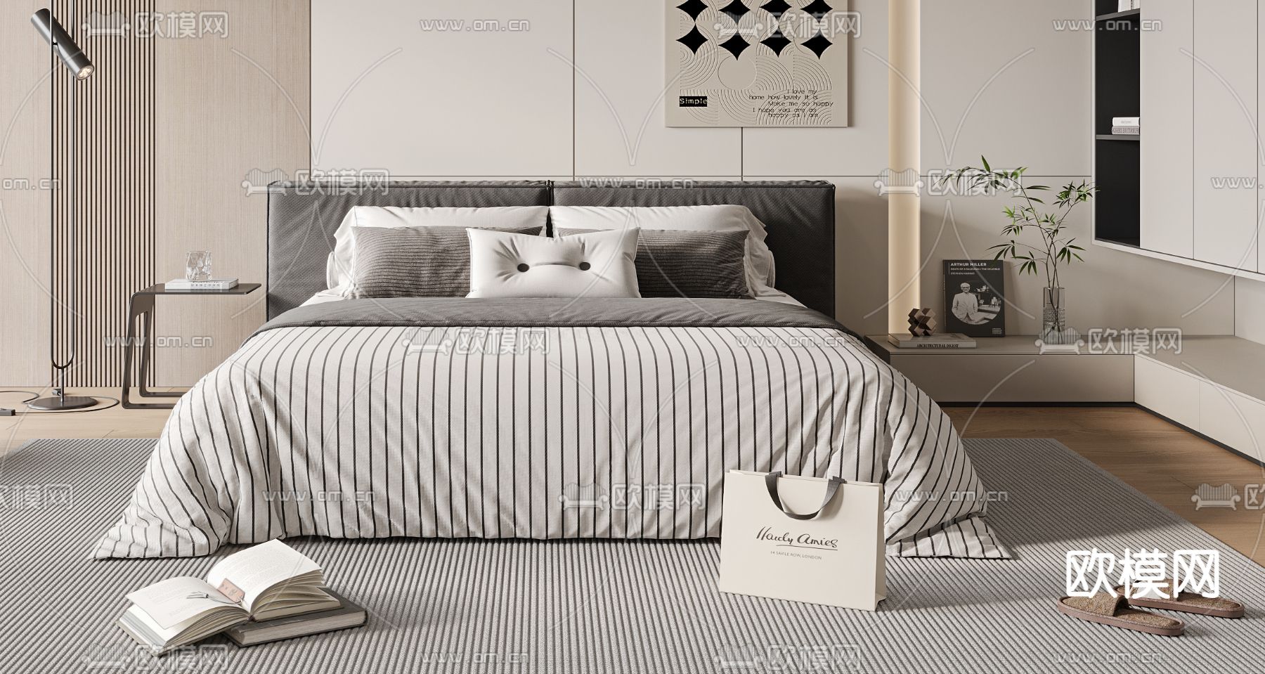 高级灰双人床 卧室床3d模型下载