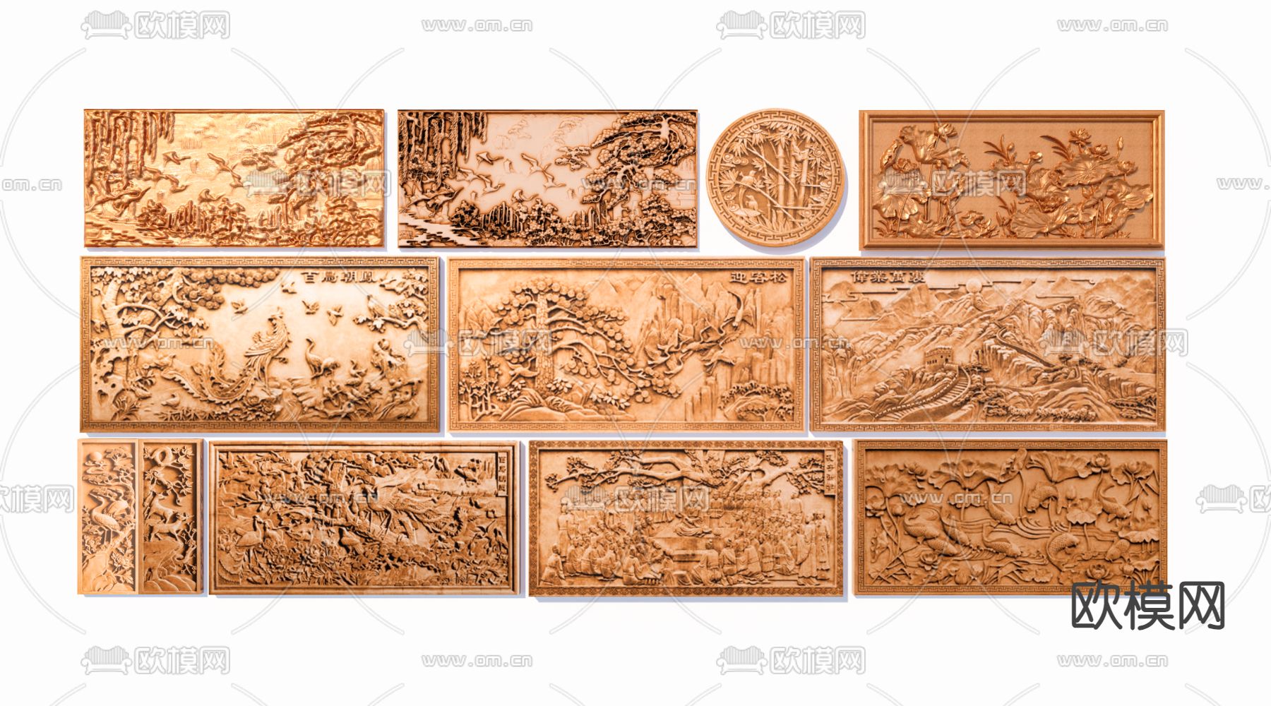 中式浮雕景墙 石雕 砖雕su模型下载（渲染图1）