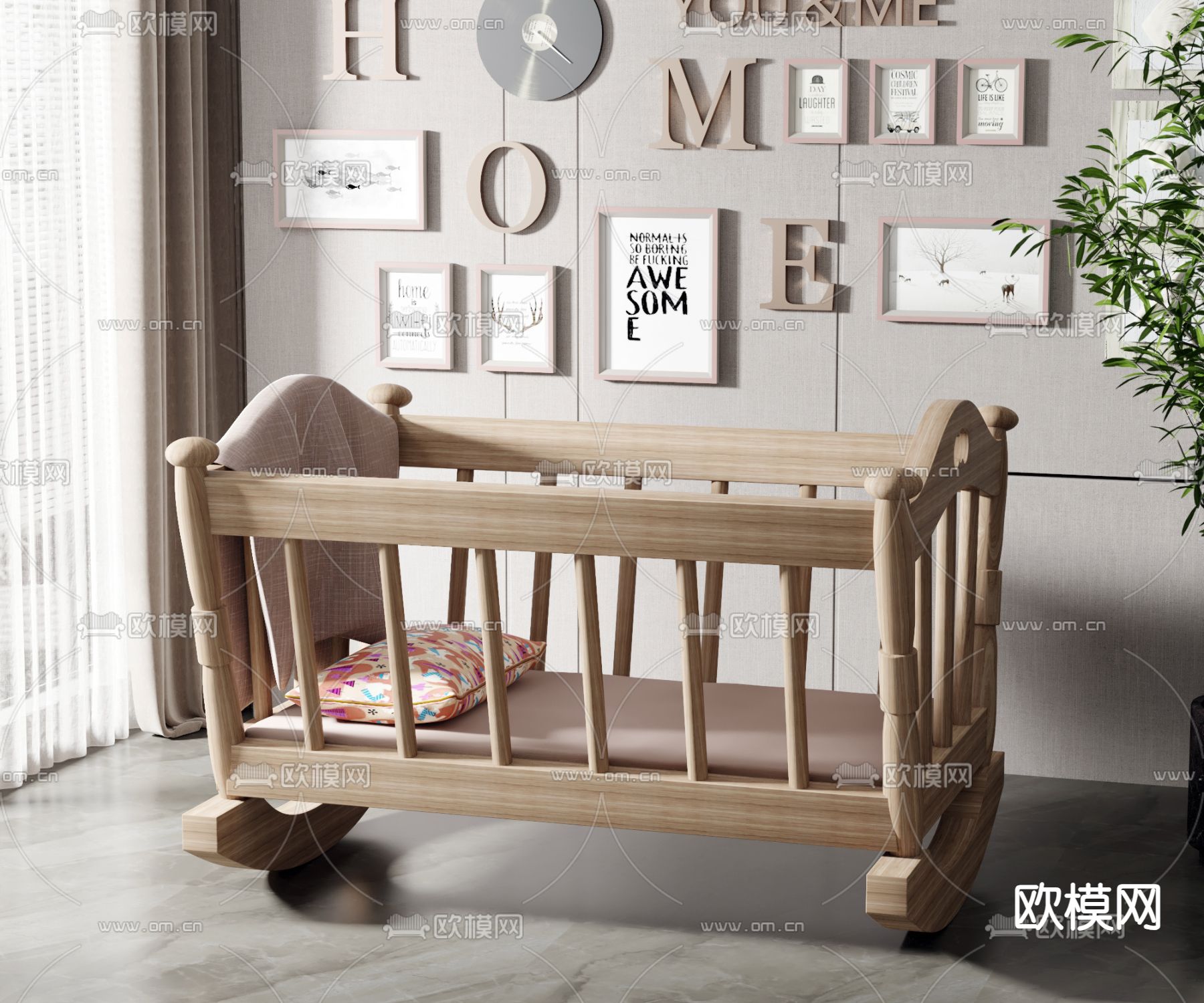 现代婴儿床su模型下载（渲染图1）