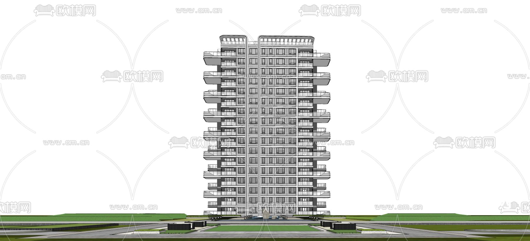 现代小区住宅外观su模型下载（渲染图2）
