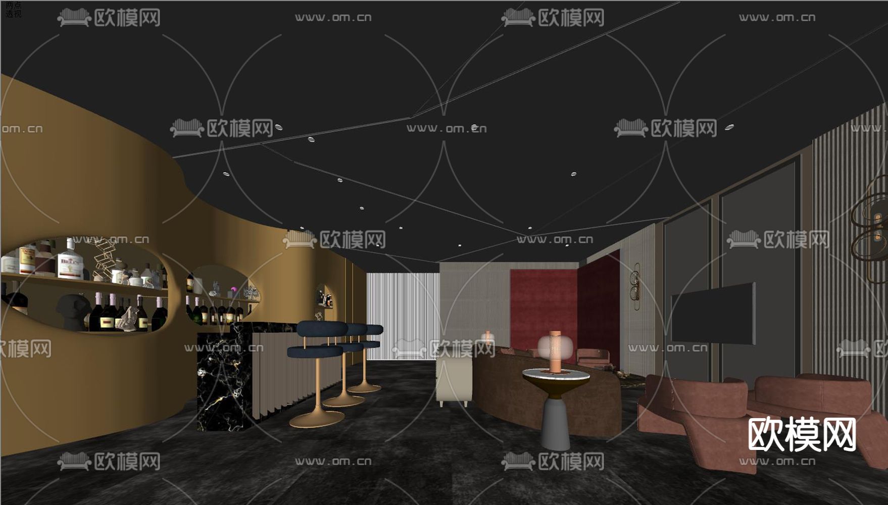 轻奢酒吧 酒馆su模型下载（渲染图2）