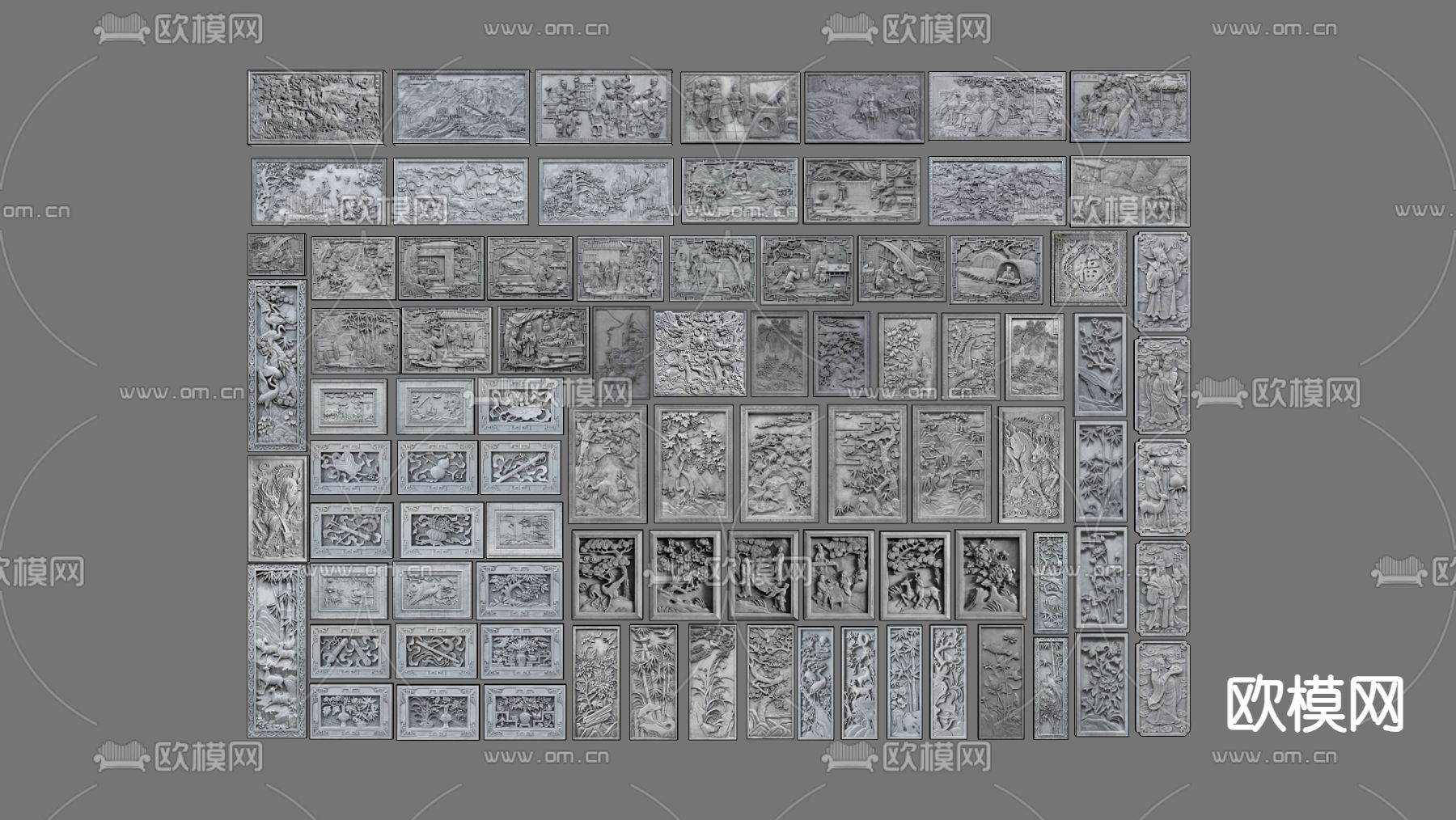 中式浮雕景墙 石雕 砖雕su模型下载（渲染图2）