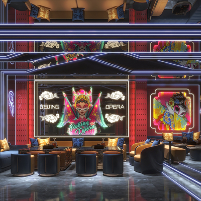  国潮KTV 酒吧 夜总会su模型 