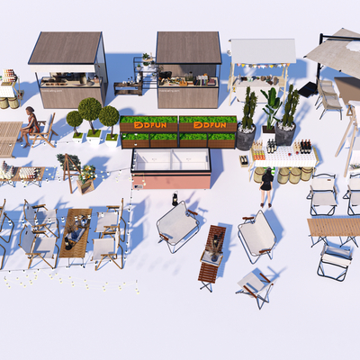  现代外摆小摊 市集摊位su模型 