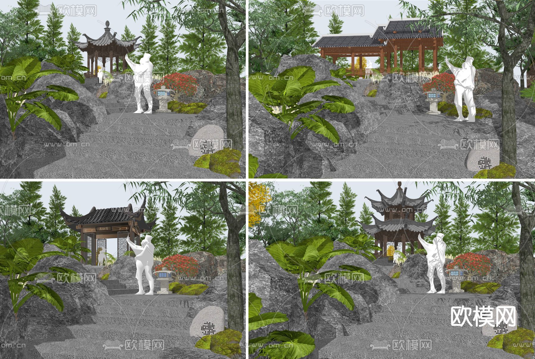 中式公园景观su模型