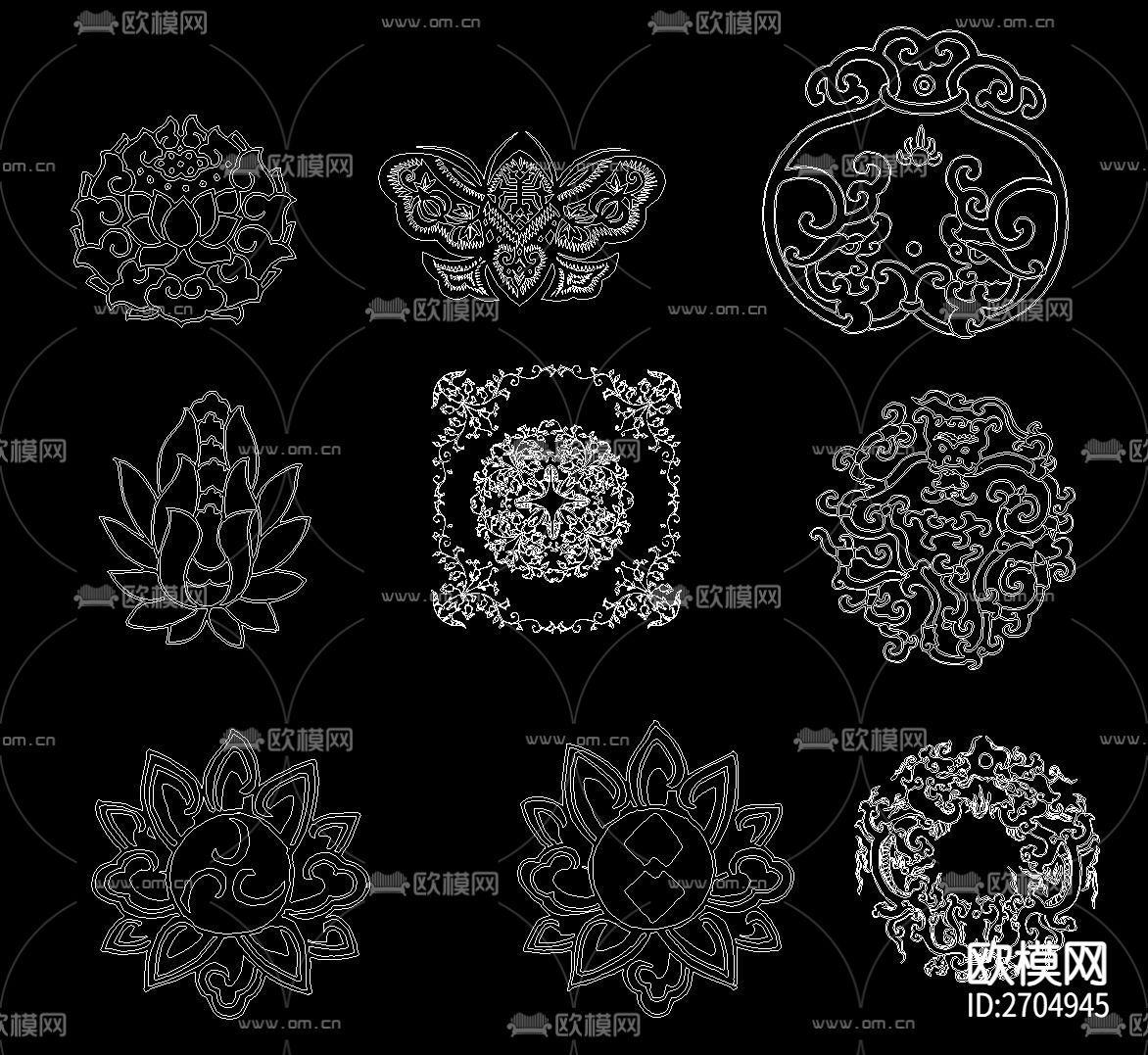 古典中式元素图案花纹天官赐福cad图库下载（渲染图2）