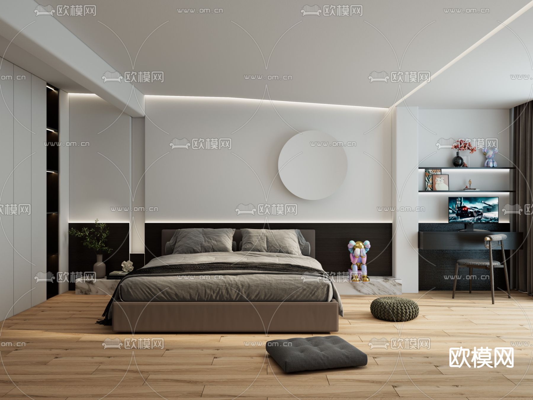 侘寂风卧室su模型下载（渲染图1）