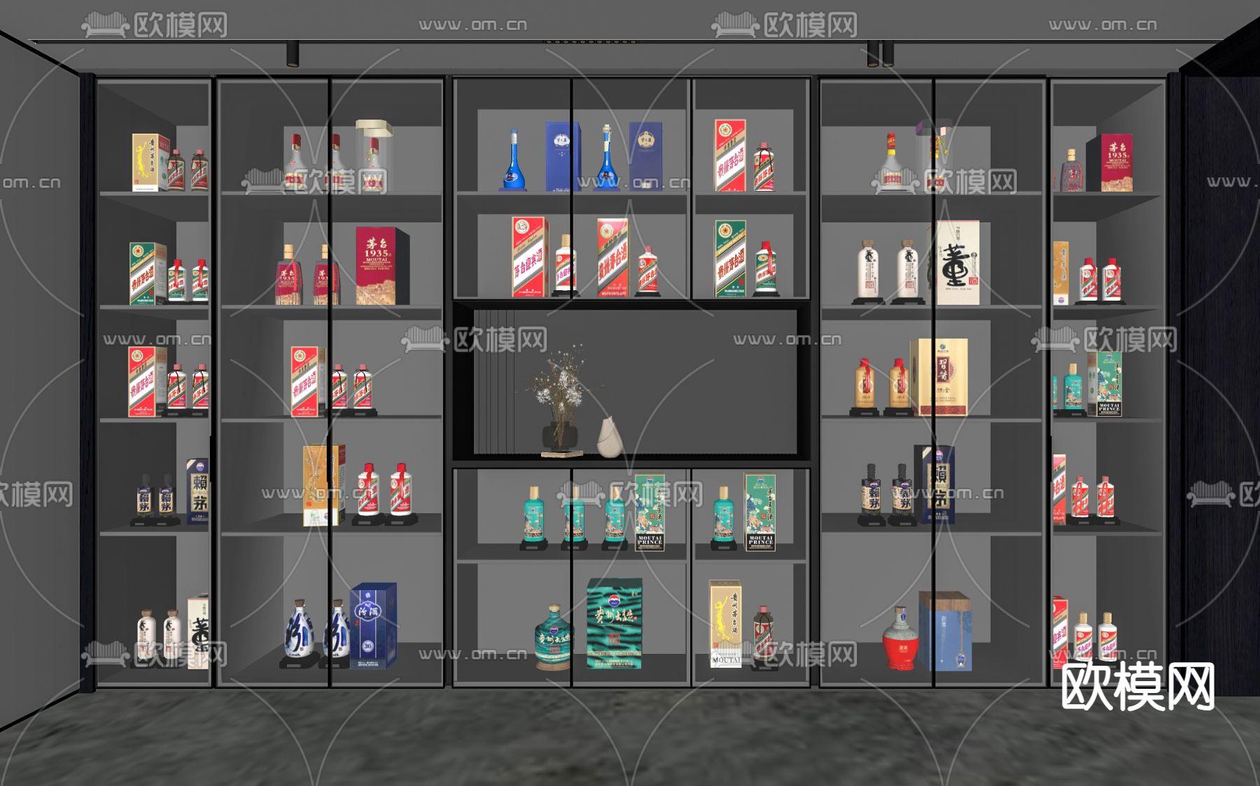 国酒 白酒 酒水 酒瓶 酒柜su模型下载（渲染图2）