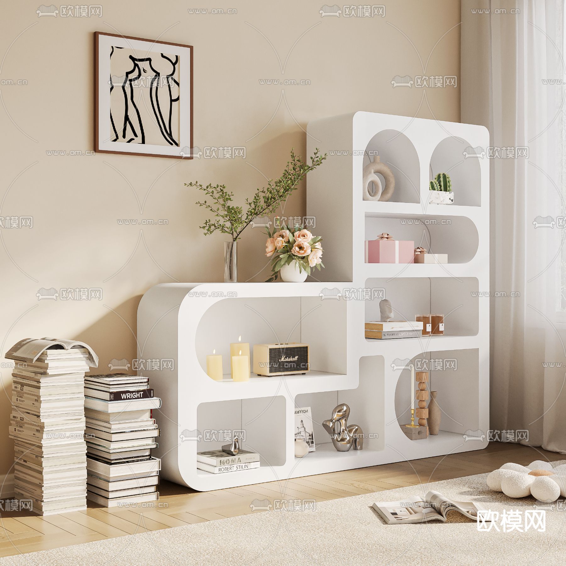 奶油风装饰柜 陈列柜3d模型下载（渲染图2）