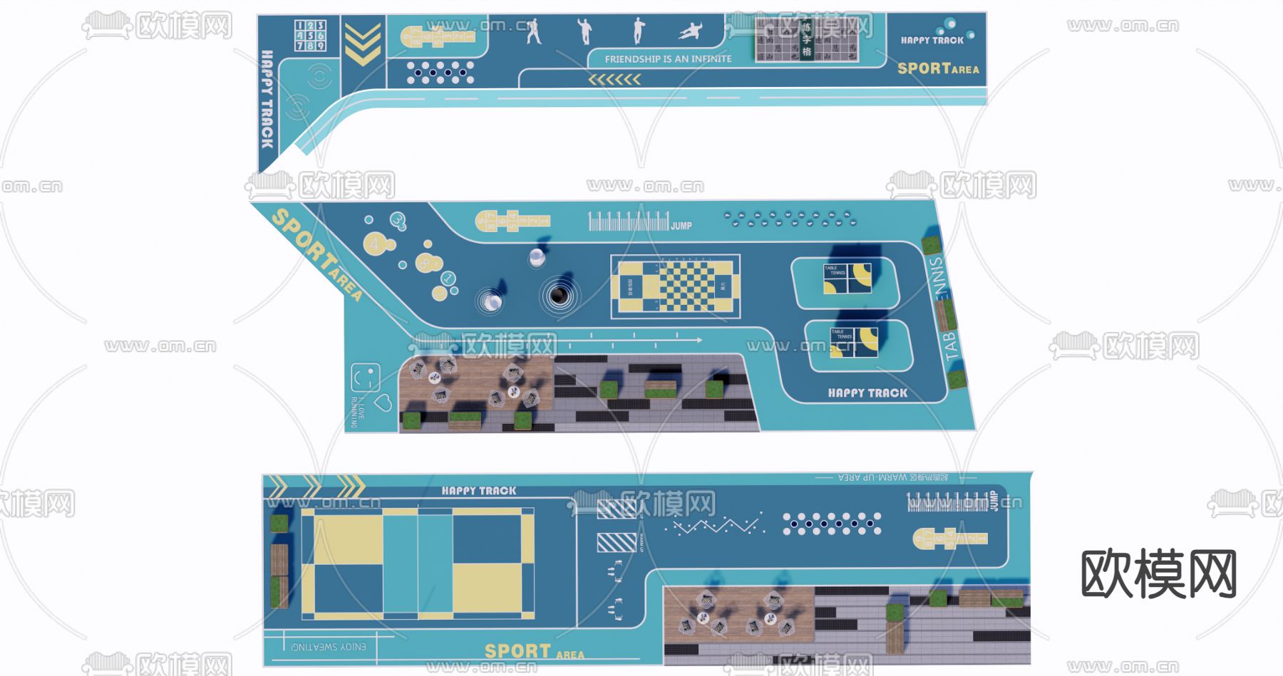 小区登高面 塑胶场地su模型下载（渲染图1）