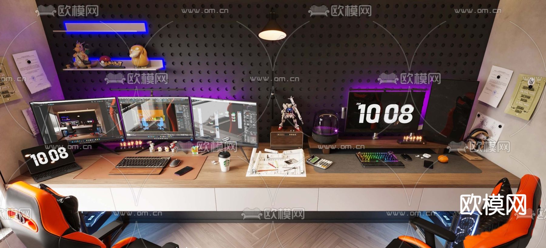 现代书桌 电脑su模型下载（渲染图1）