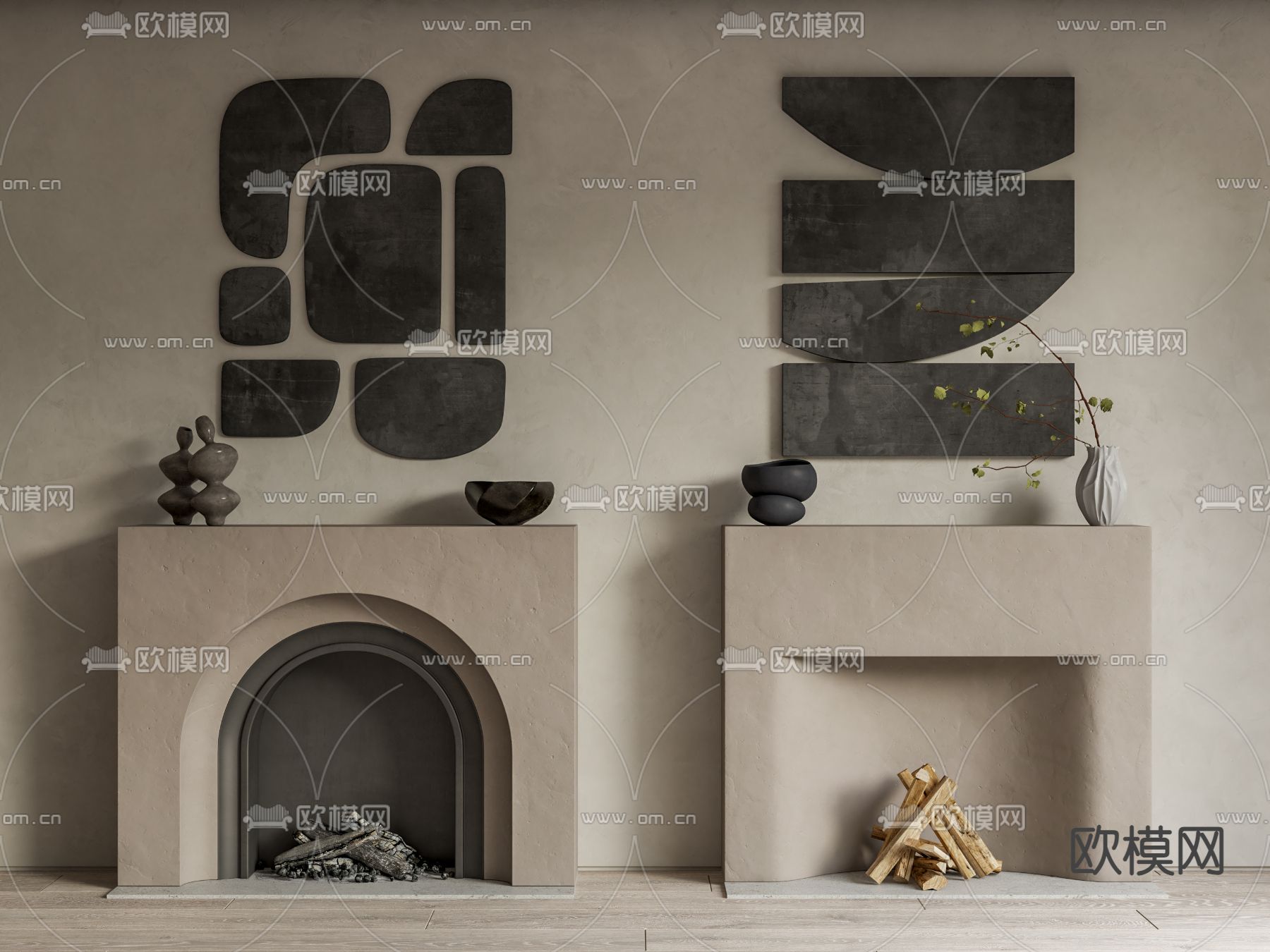 现代壁炉 柴火堆su模型