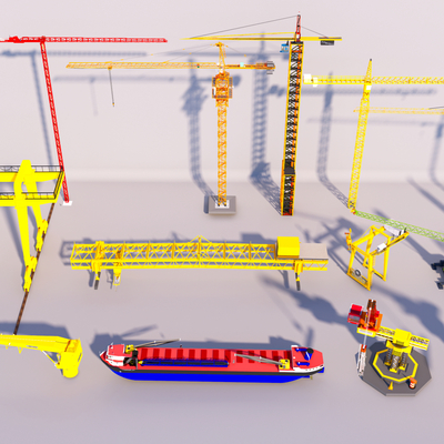  现代塔吊 龙门吊su模型 