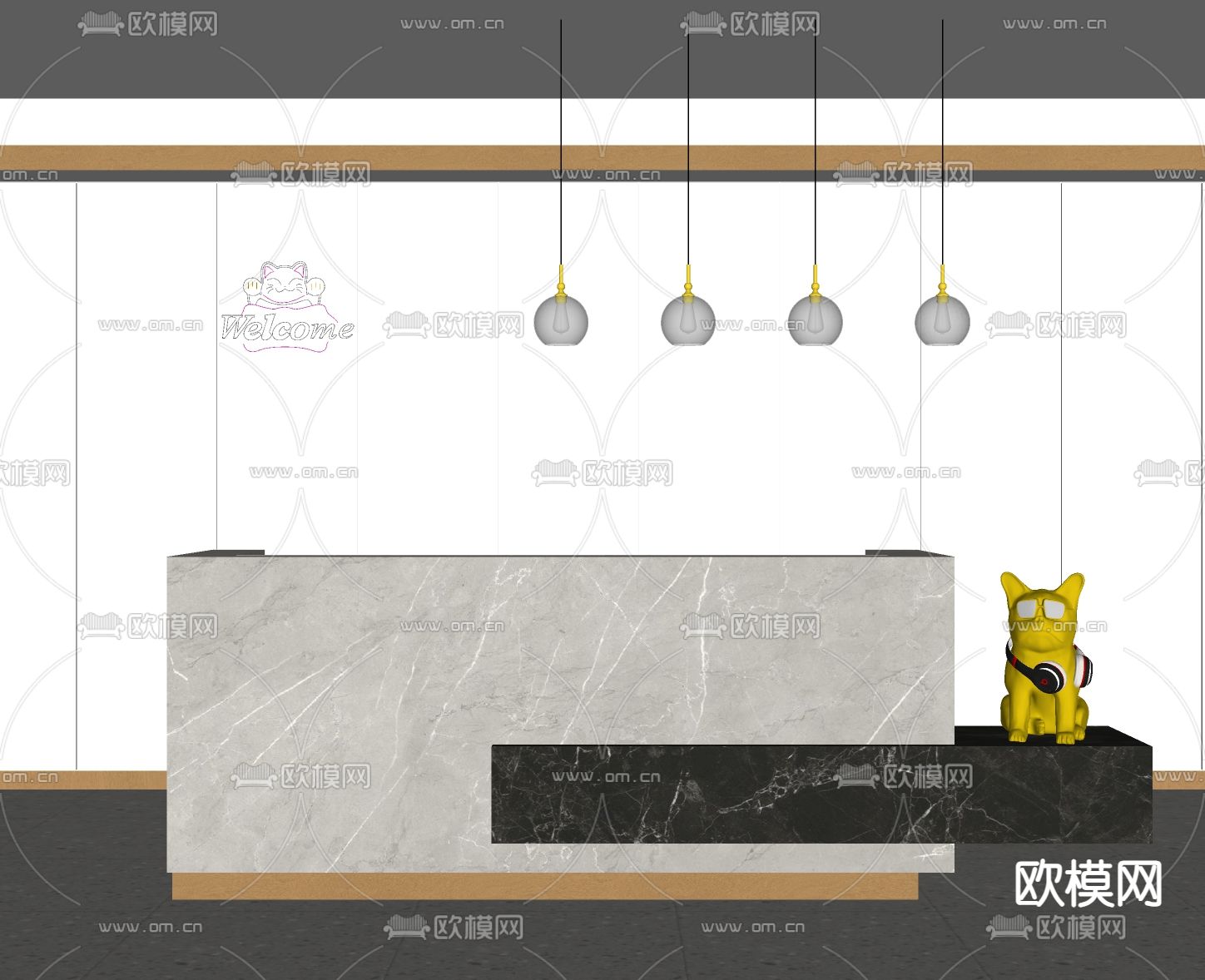 大理石前台 接待台 服务台su模型下载（渲染图2）