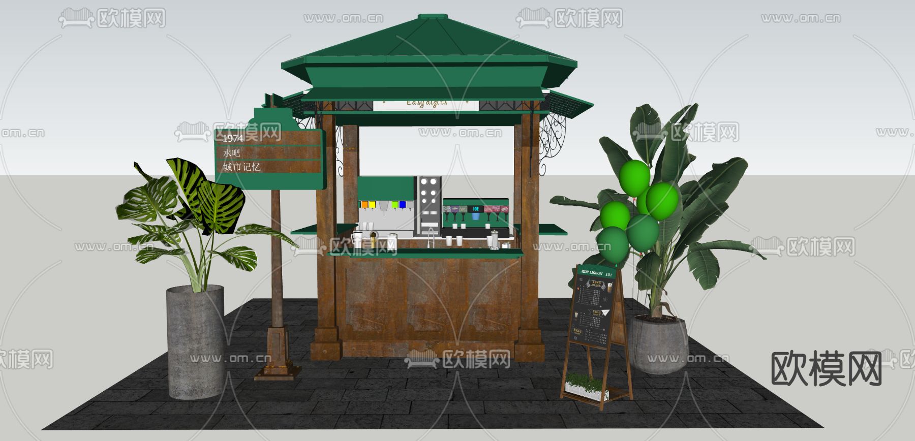 现代售卖亭su模型
