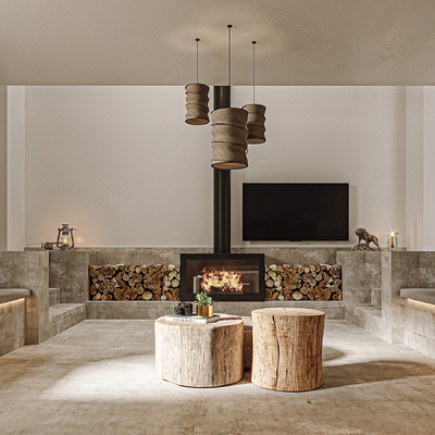  侘寂风民宿大厅su模型 