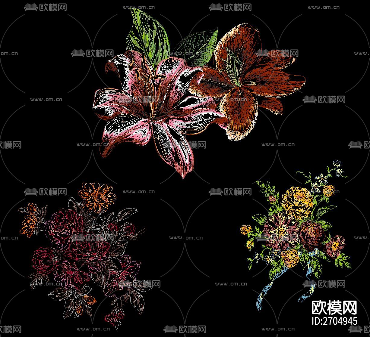 古典中式元素图案花纹天官赐福cad图库下载（渲染图1）
