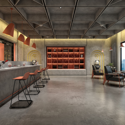  工业风酒吧 酒馆su模型 