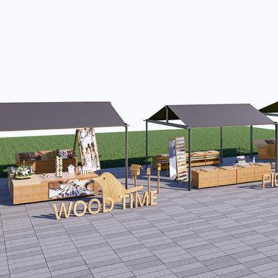 售货亭 摊位 户外桌椅su模型