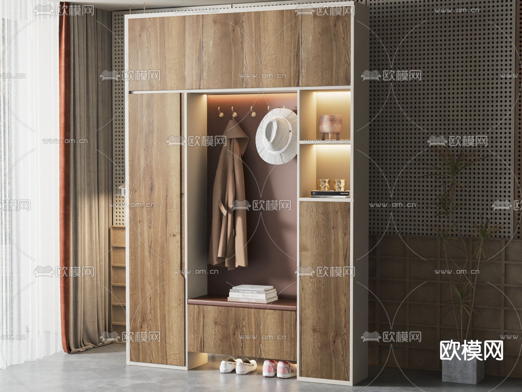 侘寂风入户鞋柜su模型下载（渲染图1）